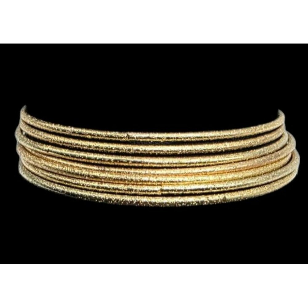 Macy's Gold-Tone Bangle Bracelet Set Of 7 Thin Lightweight Textured Metal Skinny